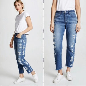 3X1 W3 Higher Ground Dosa Ripped Distressed Unique Boyfriend Cropped Jeans